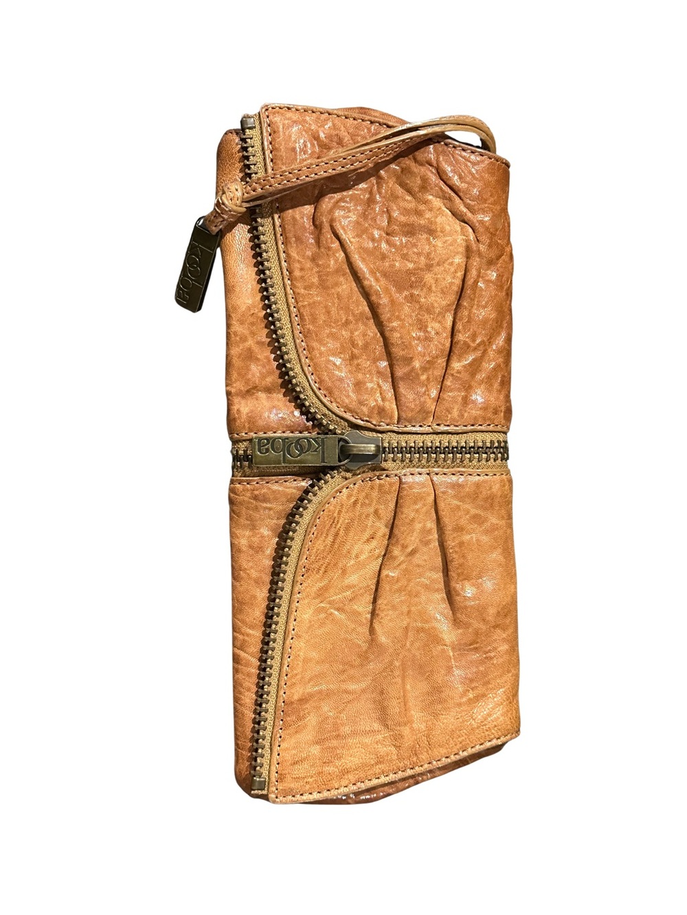 Kooba Cognac Leather Zip-Around Women’s Clutch Wristlet Wallet